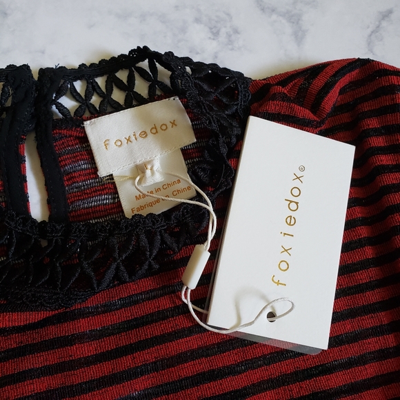 Foxiedox Cassius Maxi Dress Red Black Striped Large NWT - Picture 9 of 11